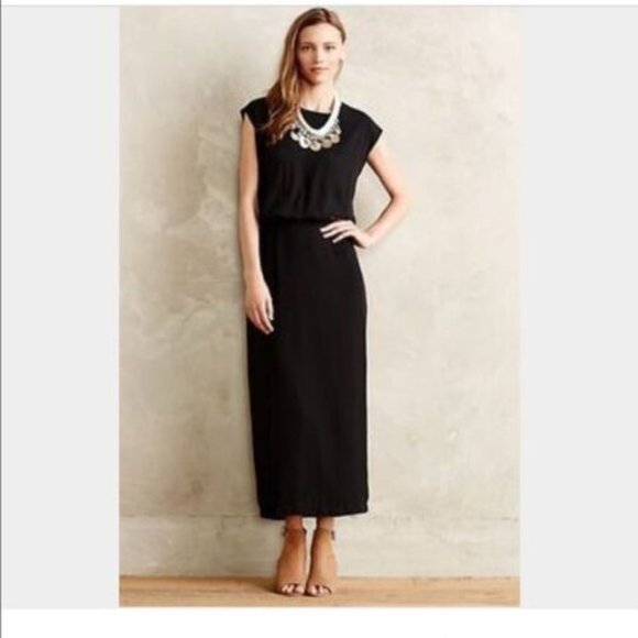 Anthropologie Black Accordion Midi Dress by Bordeaux - Picture 1 of 6